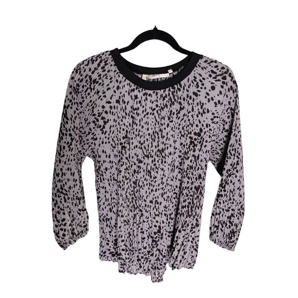 Available by Angela Fashion Animal‎ Print Blouse Beige Black Long Sleeve Women's